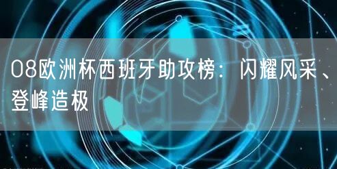 08欧洲杯西班牙助攻榜：闪耀风采、登峰造极