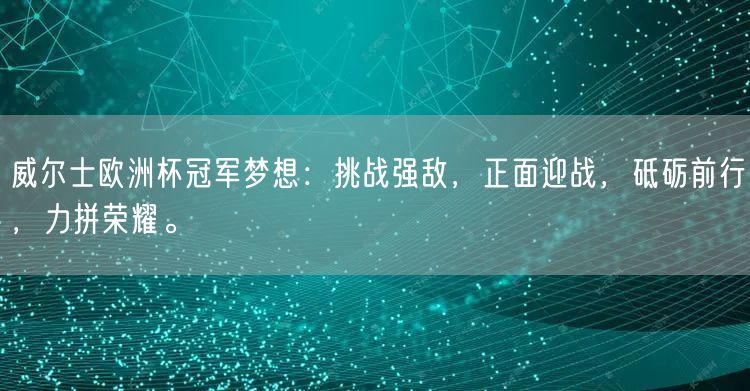 威尔士欧洲杯冠军梦想：挑战强敌，正面迎战，砥砺前行，力拼荣耀。