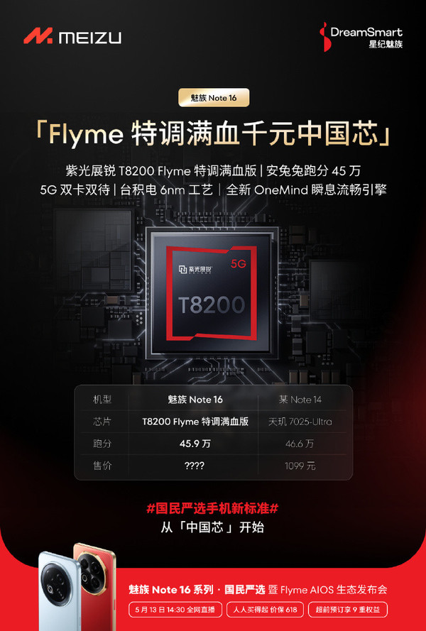 紫光展锐T8200处理器_魅族Note 16系列配置_魅族科技